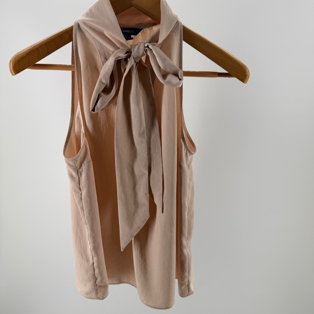 Express Womens Blush Pink Tie Neck Sleeveless Blouse Size M